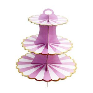 3 Tier 2-PACK Cupcake Stand Easy To Assemble Pink & Gold Stores Flat For Celebra